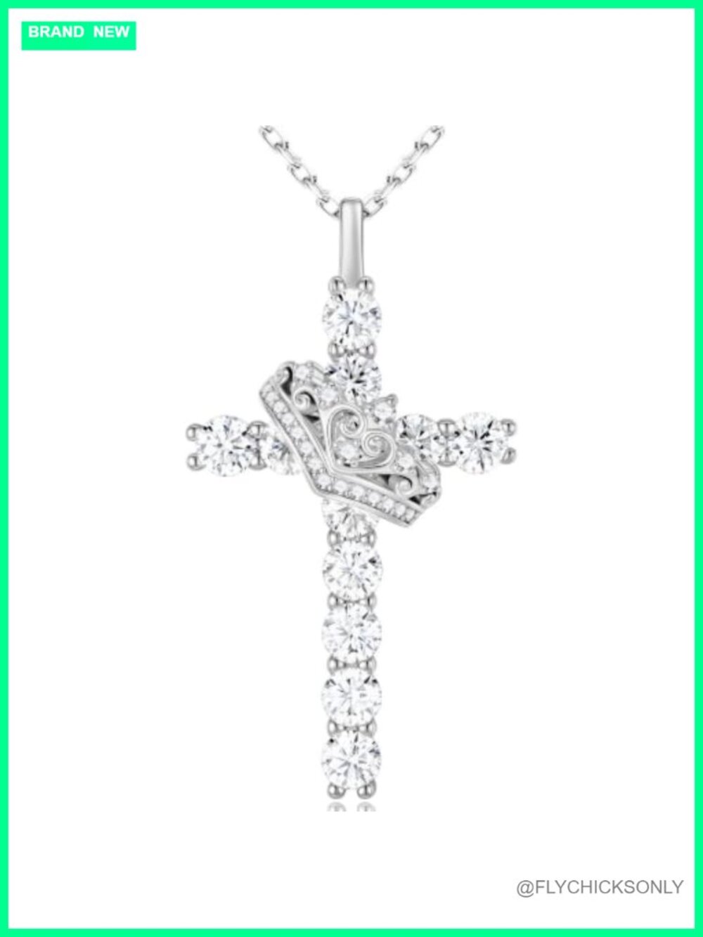 Moissanite Crown Cross Necklace 925 Sterling Silver IGI Certified